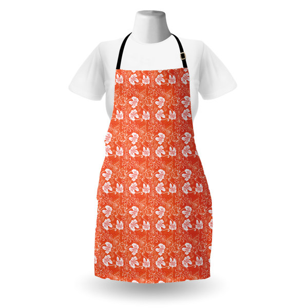 East Urban Home Burnt Orange Apron Unisex, Tropical Hibiscus, Adult